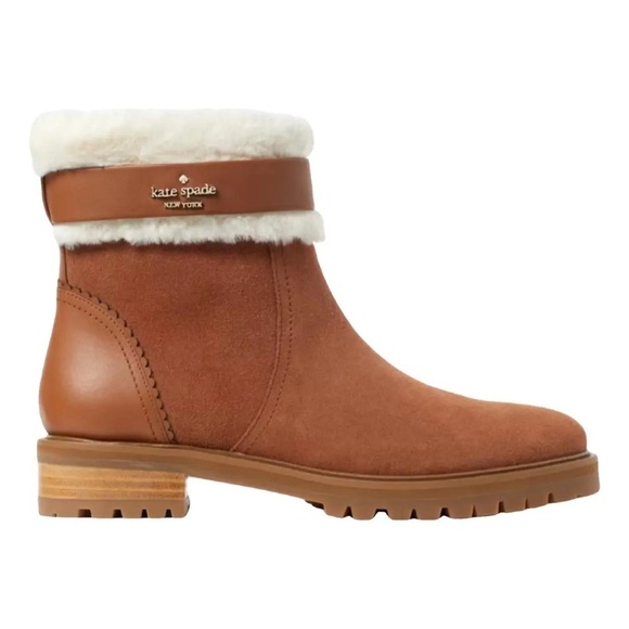 NWT Kate spade Bailee winter boots suede + faux fur in warm gingerbread size 6.5 - Picture 1 of 8